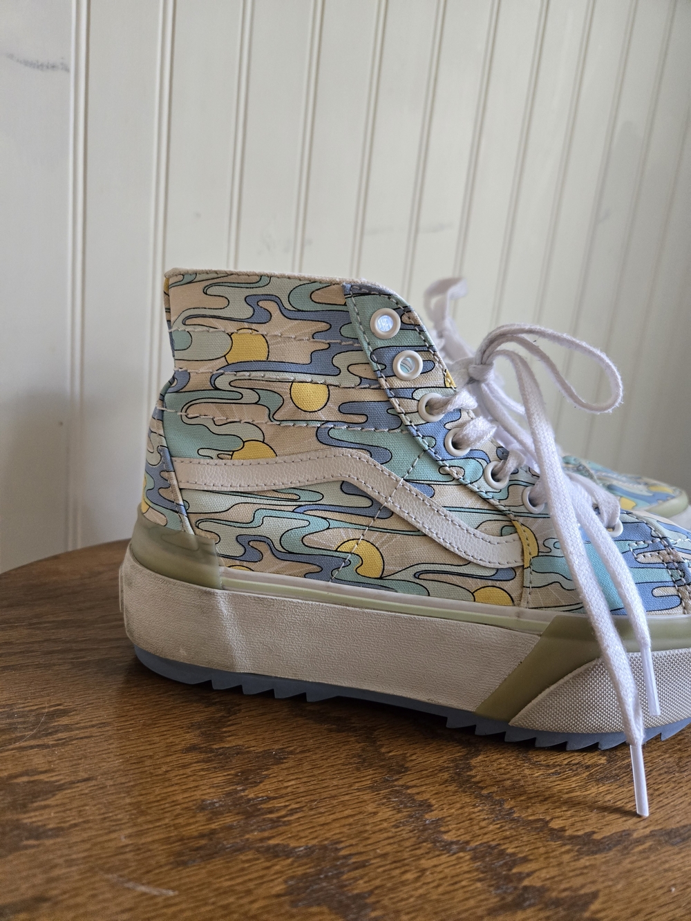 Vans High-Top Platform Sneakers in Pastel Blue & Yellow - Picture 5 of 12